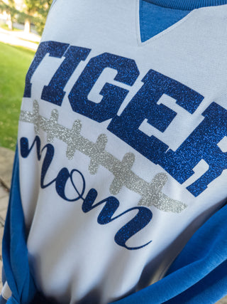 Tiger Football Mom Blue League Crewneck - Ladies Fit
