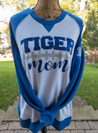 Tiger Football Mom Blue League Crewneck - Ladies Fit