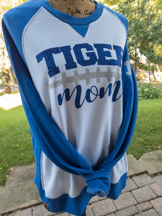 Tiger Football Mom Blue League Crewneck - Ladies Fit