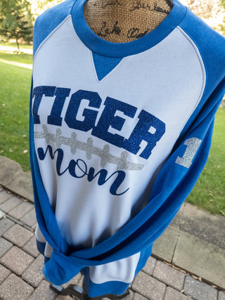 Tiger Football Mom Blue League Crewneck - Ladies Fit