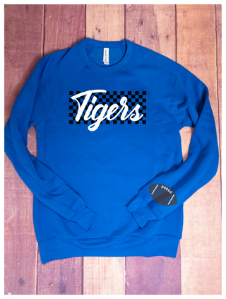 Tigers Football Puff and Rhinestone Blue Crewneck Sweatshirt
