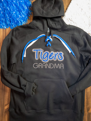 Tigers Grandma Rhinestone Lace-Up Hoodie