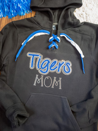 Tigers Mom Rhinestone Lace-Up Hoodie