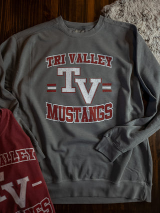 Tri Valley Mustangs Dyed Gray Crewneck Sweatshirt