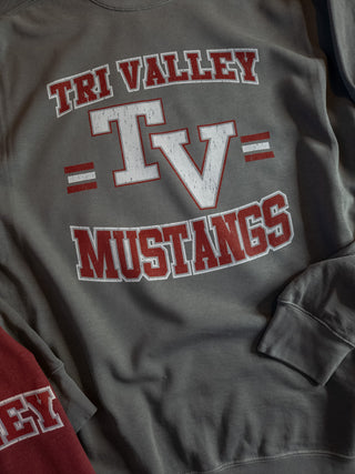 Tri Valley Mustangs Dyed Gray Crewneck Sweatshirt