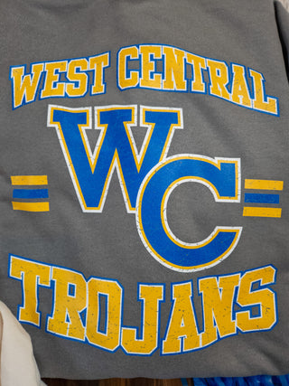 West Central Trojans Dyed Fleece Gray Crewneck Sweatshirt