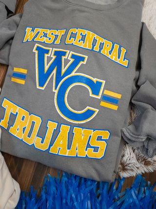 West Central Trojans Dyed Fleece Gray Crewneck Sweatshirt