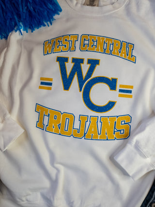 West Central Trojans Dyed White Crewneck Sweatshirt