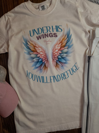 Under His Wings You Will Find Refuge Ivory Dyed Tee