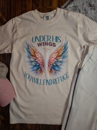 Under His Wings You Will Find Refuge Ivory Dyed Tee