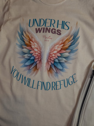 Under His Wings You Will Find Refuge Ivory Dyed Tee