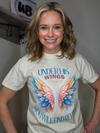 Under His Wings You Will Find Refuge Ivory Dyed Tee
