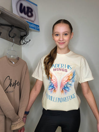 Under His Wings You Will Find Refuge Ivory Dyed Tee