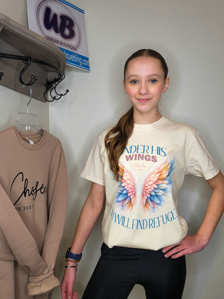 Under His Wings You Will Find Refuge Ivory Dyed Tee