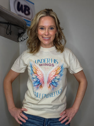 Under His Wings You Will Find Refuge Ivory Dyed Tee