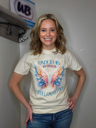 Under His Wings You Will Find Refuge Ivory Dyed Tee