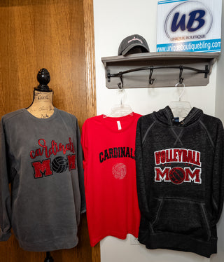 Volleyball Mom Rhinestone Fleece Hoodie - Black, Red, White