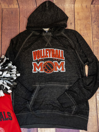 Volleyball Mom Rhinestone Fleece Hoodie - Black, Red, White