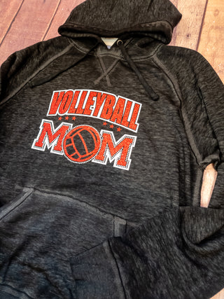 Volleyball Mom Rhinestone Fleece Hoodie - Black, Red, White
