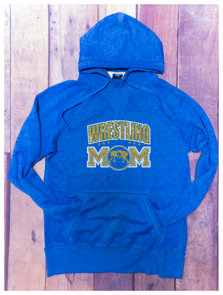 Wrestling Mom Rhinestone Blue Fleece Hoodie