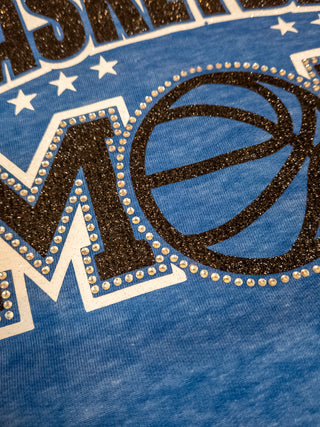 Basketball Mom Rhinestone Blue Fleece Hoodie - Black Sparkle