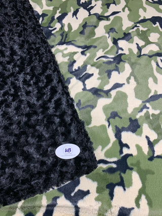 Camouflage Minky with Black Rose Minky Swirl*. Ready To Ship
