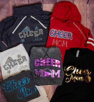 Cheer Mom Rhinestone Fashion Fleece Ivory Hoodie - Black & Gold