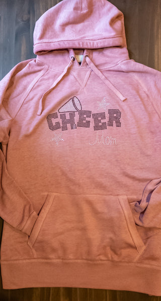 Cheer Mom Rhinestone Rose Pink Fleece Hoodie