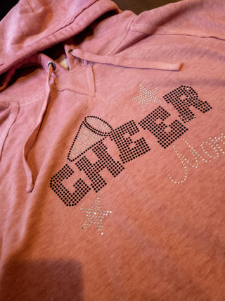 Cheer Mom Rhinestone Rose Pink Fleece Hoodie