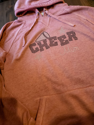 Cheer Mom Rhinestone Rose Pink Fleece Hoodie