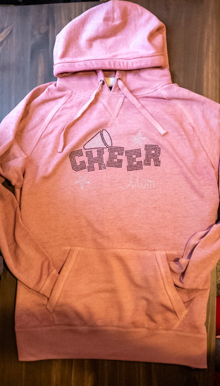 Cheer Mom Rhinestone Rose Pink Fleece Hoodie