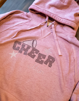 Cheer Mom Rhinestone Rose Pink Fleece Hoodie