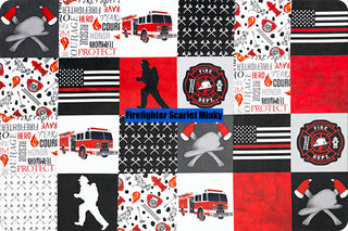 Firefighter Plush Minky Blanket w/Grey Minky XL **Can Personalize