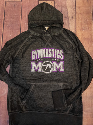 Gymnastics Mom Rhinestone Fleece Hoodie - Purple/Silver