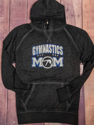Gymnastics Mom Rhinestone Fleece Hoodie - Blue/Silver
