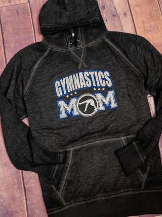 Gymnastics Mom Rhinestone Fleece Hoodie - Blue/Silver
