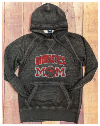 Gymnastics Mom Rhinestone Fleece Hoodie - Red/Silver