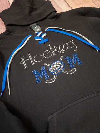 Hockey Mom Rhinestone Black Lace-Up Hoodie - More Options