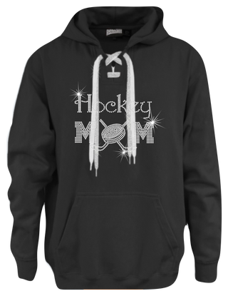Hockey Mom Rhinestone Black Lace-Up Hoodie - More Options