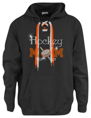 Hockey Mom Rhinestone Black Lace-Up Hoodie - More Options