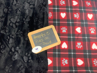 Hearts & Paws on Plaid Blanket w/ Black Paw Print Minky