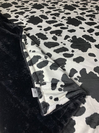 Cow Spotted Minky Blanket with Black Faux Fur