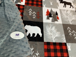 Cabin Quilt Minky Blanket w/ Grey Minky Options