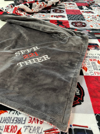 Firefighter Plush Minky Blanket w/Grey Minky XL **Can Personalize