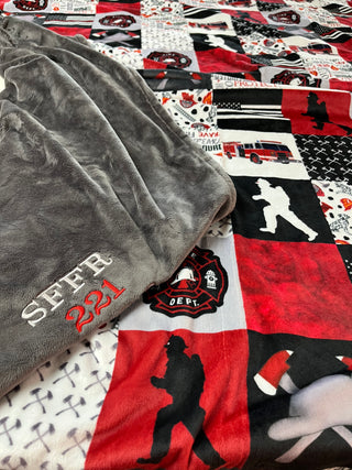 Firefighter Plush Minky Blanket w/Grey Minky XL **Can Personalize