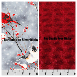 Silver Cardinals Minky Blanket w/Red Minky Backing **Ready To Ship