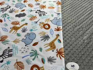 Jungle Animal Friends Cuddle Minky Blanket -Choose Size & Minky Backing