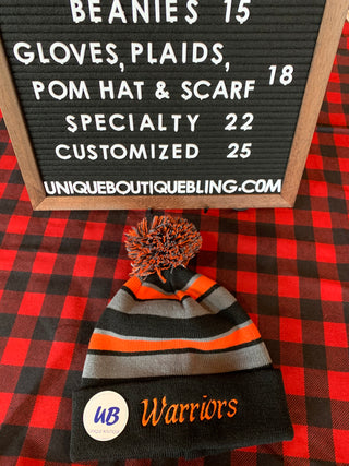 Warriors Embroidered Pom Beanie Hat