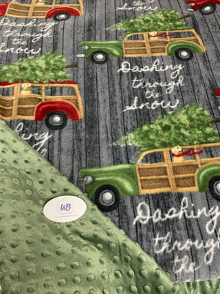 Dashing Through The Snow Plush Blanket with Olive Cuddle Dot Minky