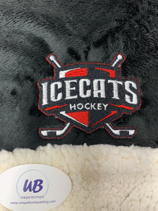 Black Minky Sherpa Blanket with Embroidered Ice Cats